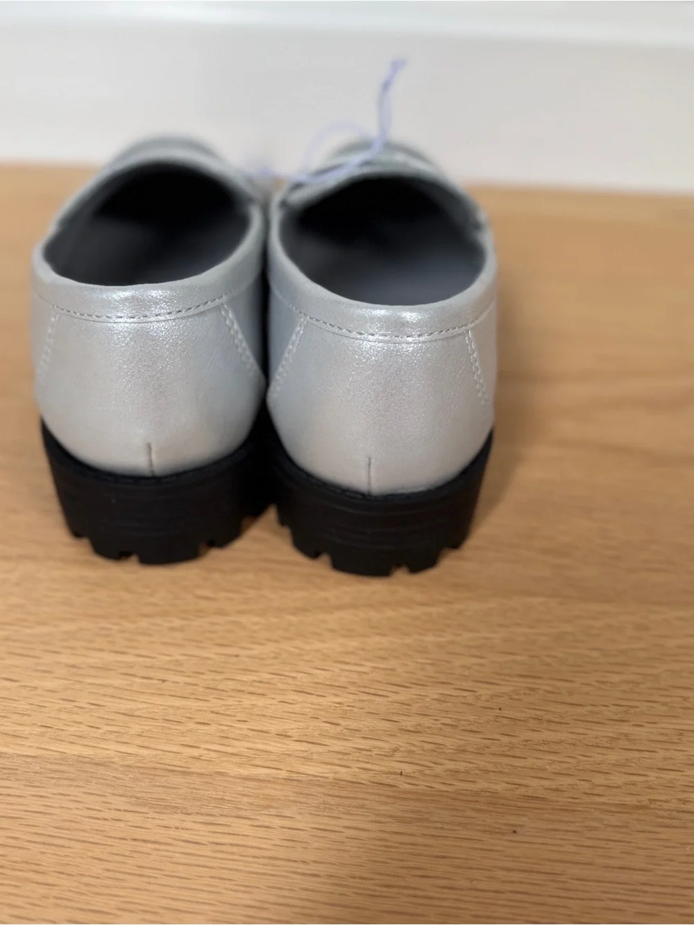 GAP Kids Metallic Silver Chunky Lug Sole Penny Loafers - Size 12 (NWT)